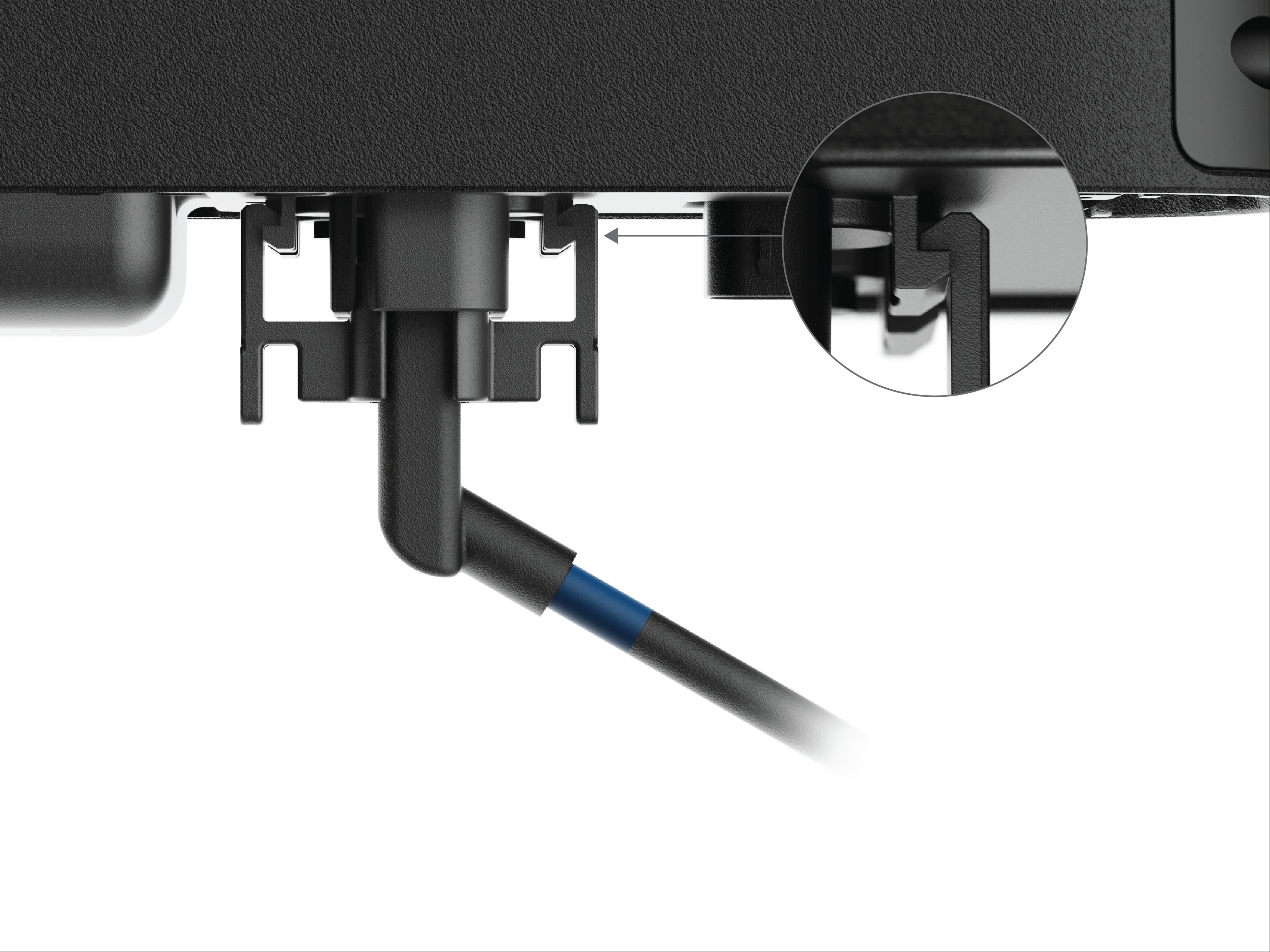 Reference image showing the correct secure armrest wire connection